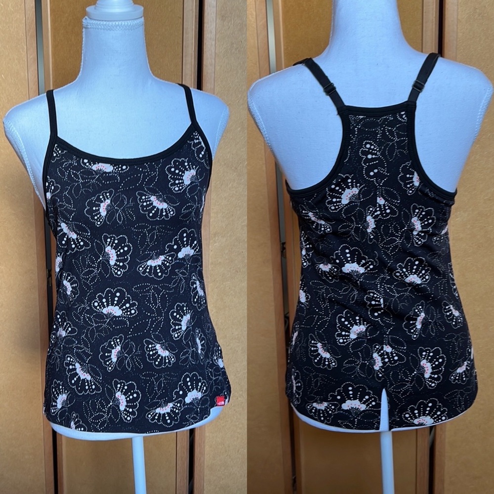 Black Floral The North Face T-Back Stretch Poly Women’s Top  w/ shelf bra (S/P)